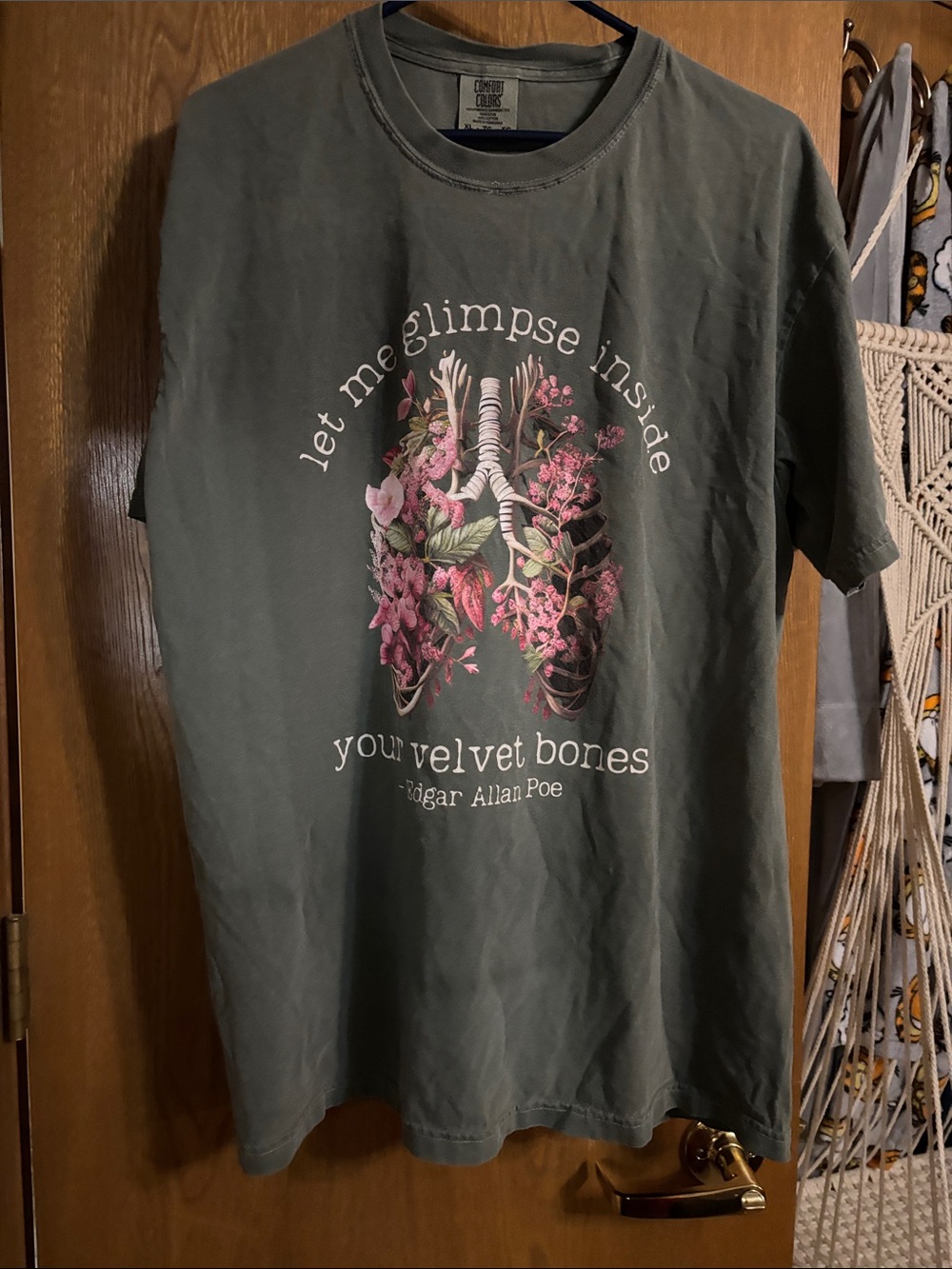 Poe quote Comfort Colors Olive Green Floral Lungs Graphic Tee
